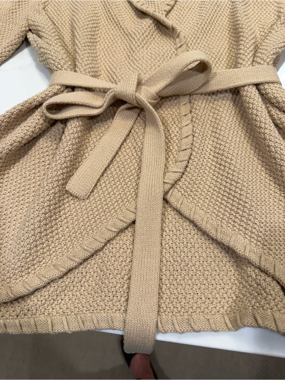 Lauren Ralph Lauren Camel Tie-Waist Textured Shawl-Collar Cardigan - Picture 5 of 7
